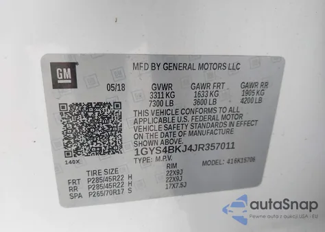 2018 Cadillac Escalade Luxury z USA, uszkodzony, nr VIN 1GYS4BKJ4JR357011